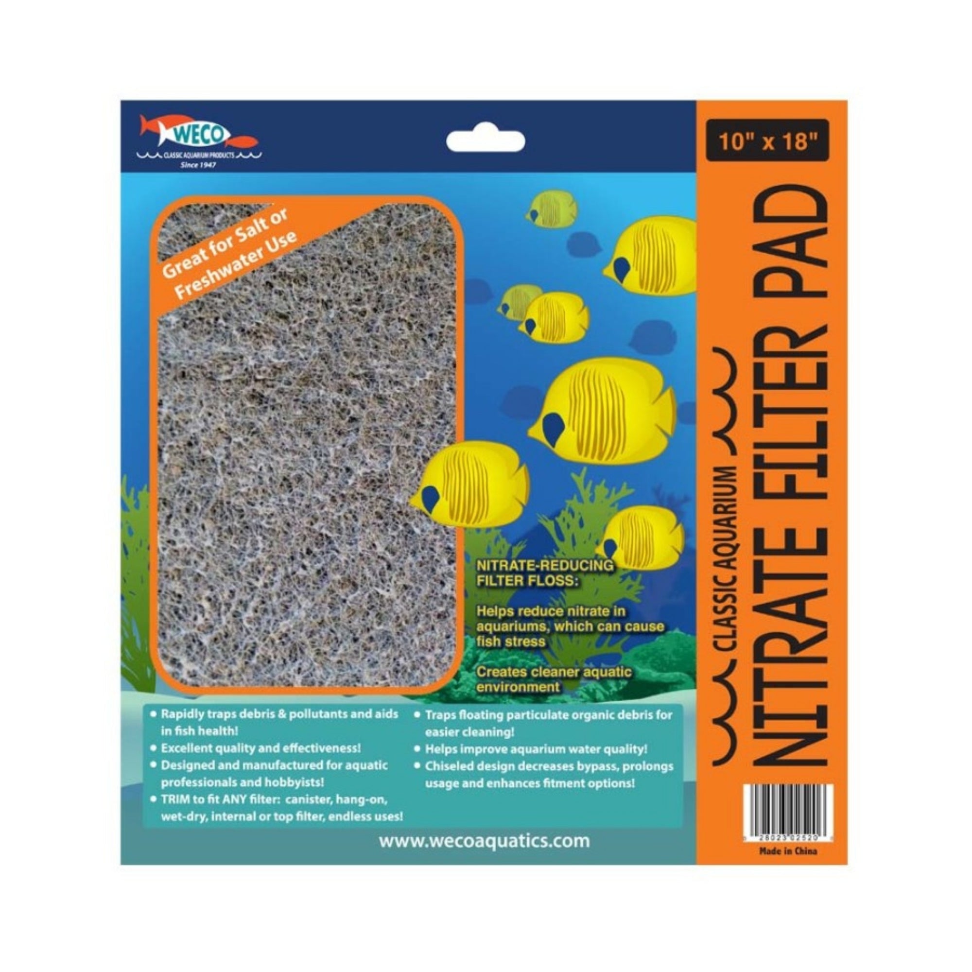Weco Products Classic Aquarium Nitrate Filter Pad Grey, 1ea/10 In X 18 in