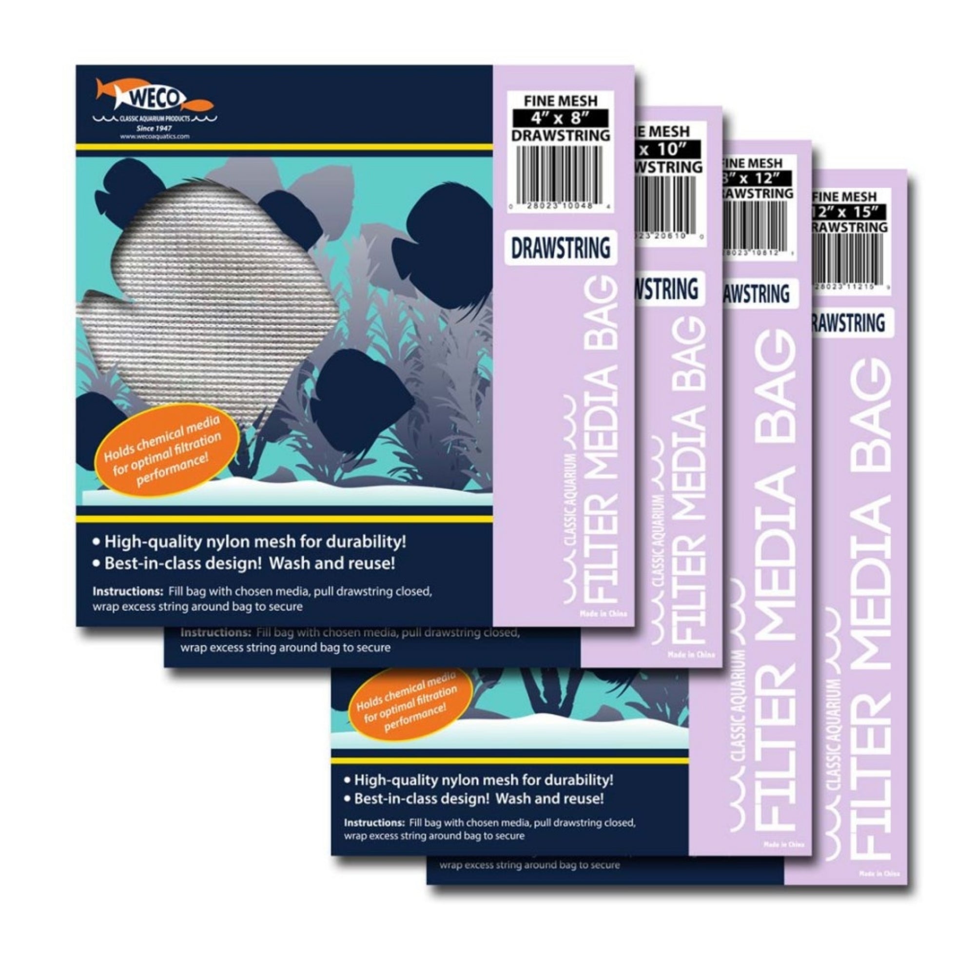 Weco Products Fine Mesh Drawstring Filter Media Bag White, 1ea/8 In X 12 in