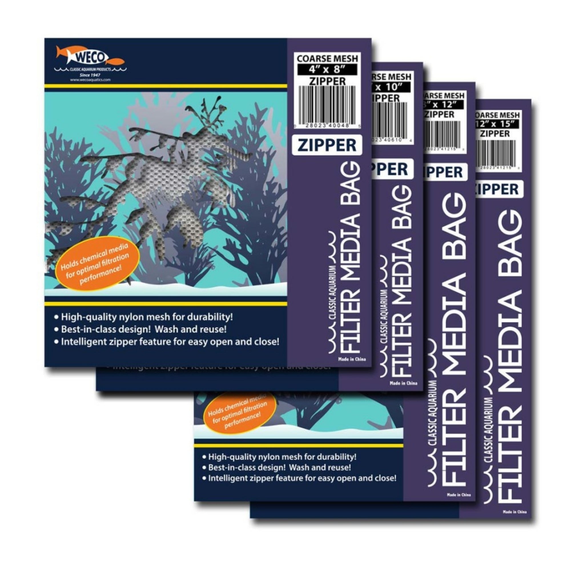 Weco Products Coarse Mesh Zipper Filter Media Bag White, 1ea/4 In X 8 in