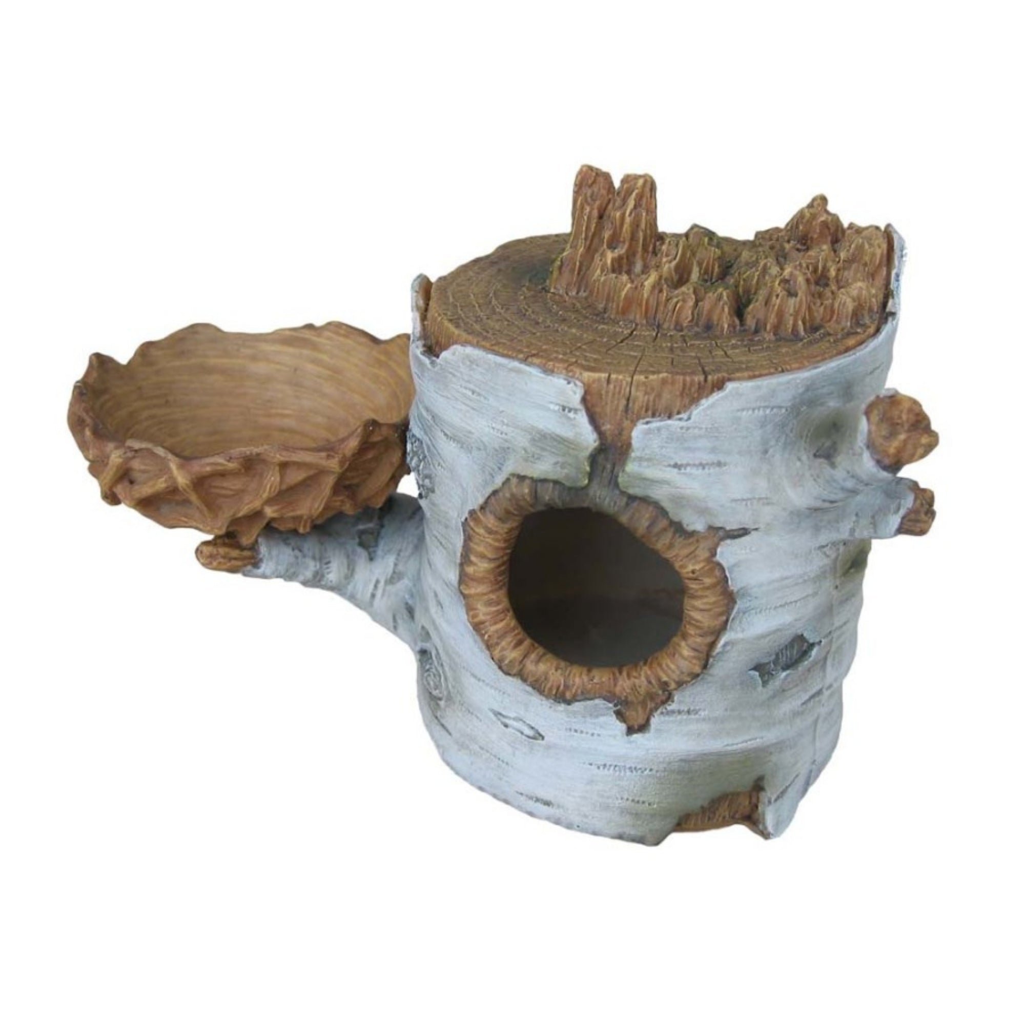 Weco Products Wecorama Sleepy Hollows Birch Den Lodge Terrarium Ornament with Feeder Brown, Silver, 1ea