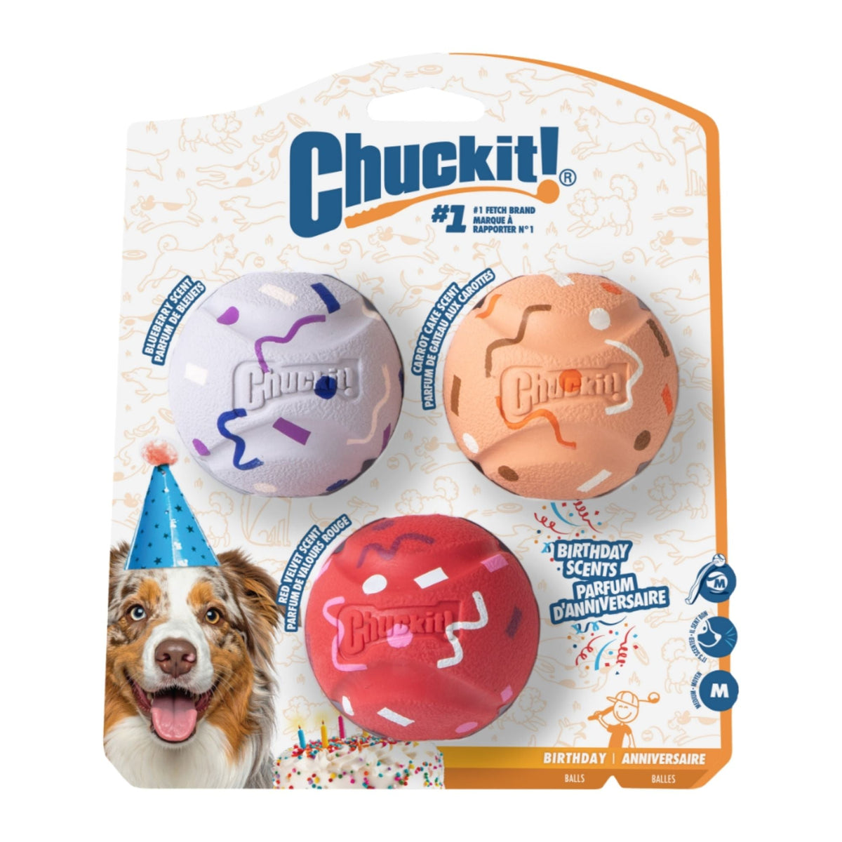 Chuckit Dog Birthday Ball Medium 3 Pack