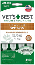 Vet's Best Flea & Tick Spot-On Plant Based Formula Medium Dog 16-40lb 4ct