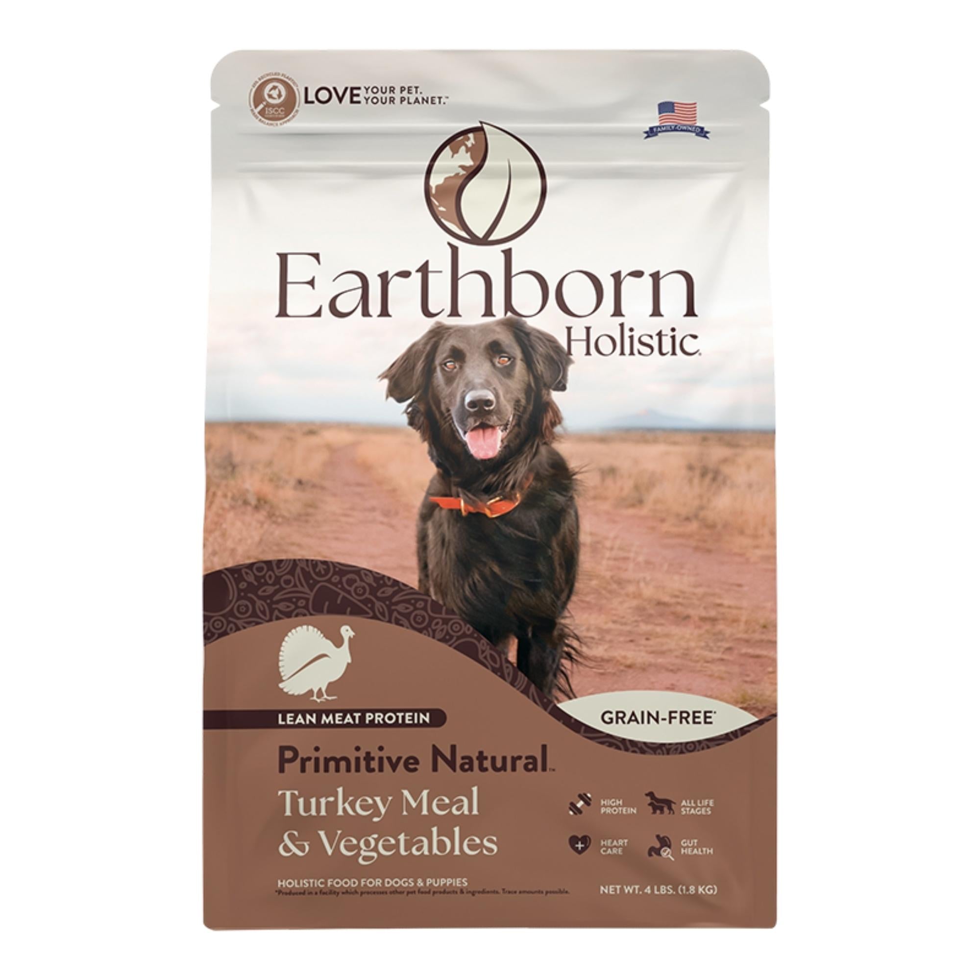 Earthborn Holistic Primitive Natural Grain-Free Dry Dog Food Turkey Meal & Vegetables 4lb