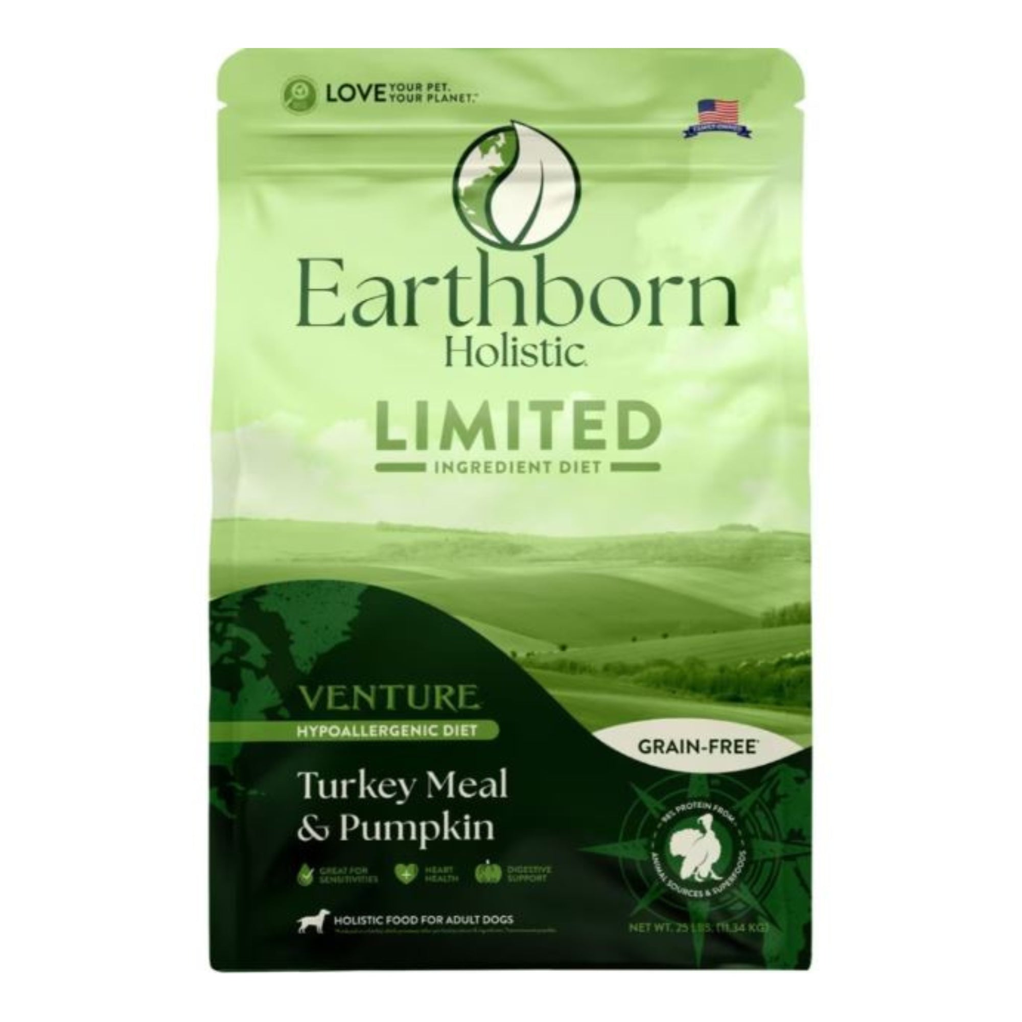 Earthborn Holistic Venture Limited Ingredient Diet Grain-Free Dry Dog Food Turkey Meal & Pumpkin 25lb