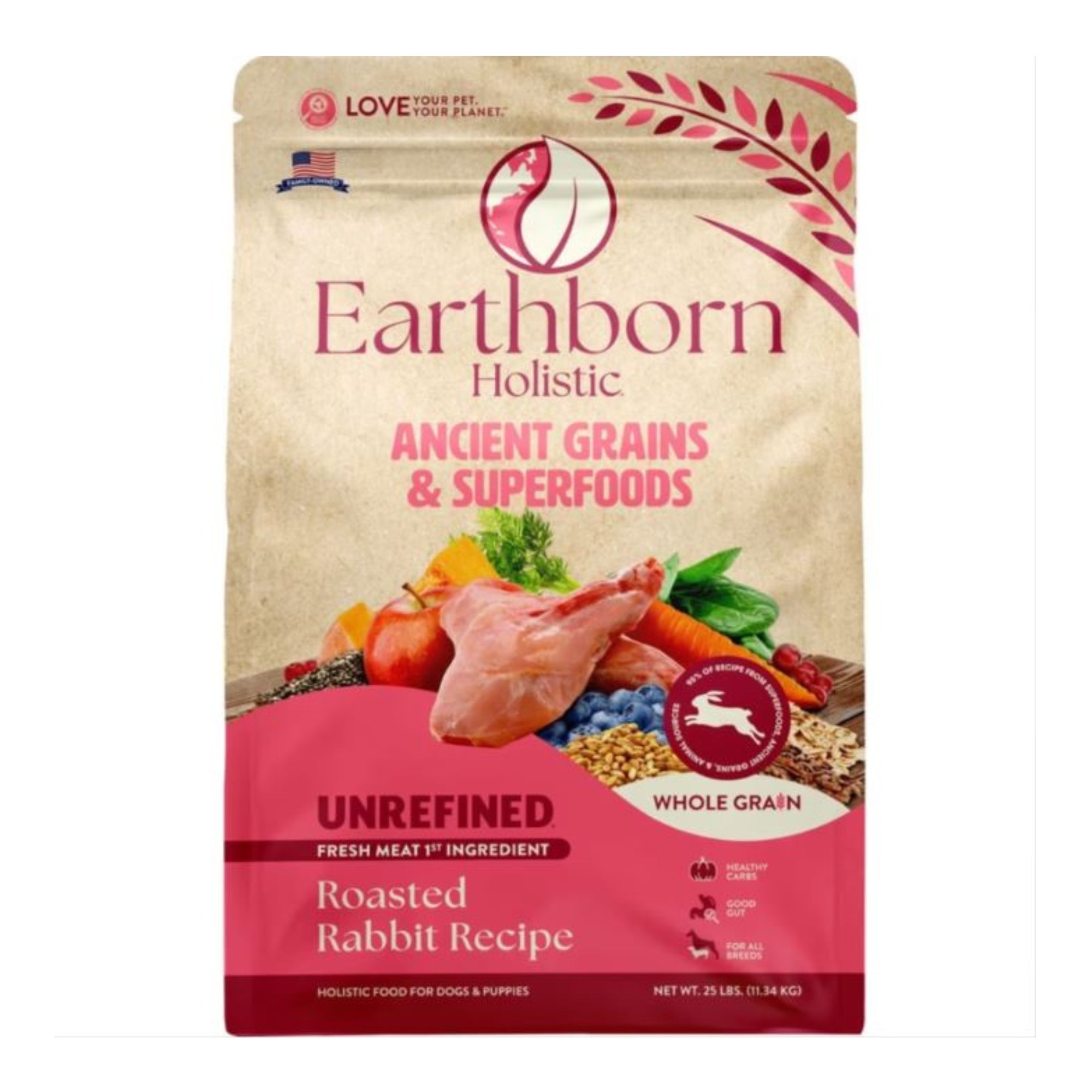 Earthborn Holistic Unrefined Ancient Grains & Superfoods Dry Dog Food Roasted Rabbit 25lb