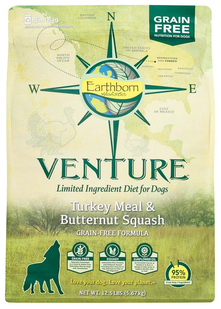 Earthborn Holistic Venture L.I.D. Grain Free Dry Dog Food Turkey & Butternut Squash 12.5lb