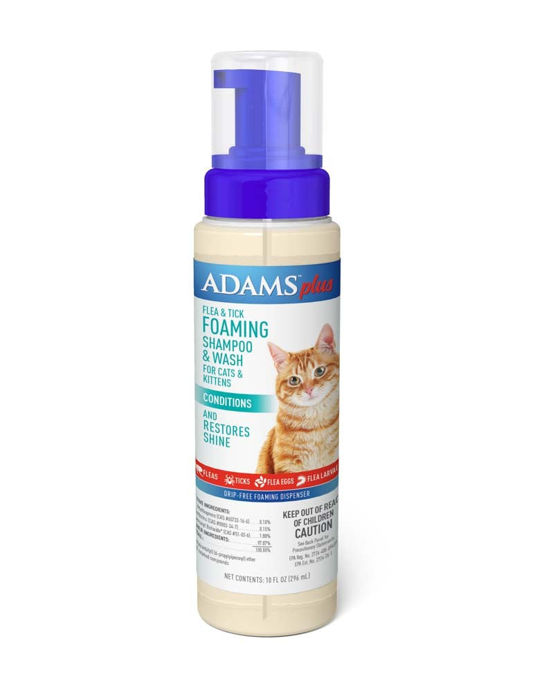 Adams Plus Flea  Tick Foaming Shampoo  Wash for Cats  Kittens 1ea/10 oz