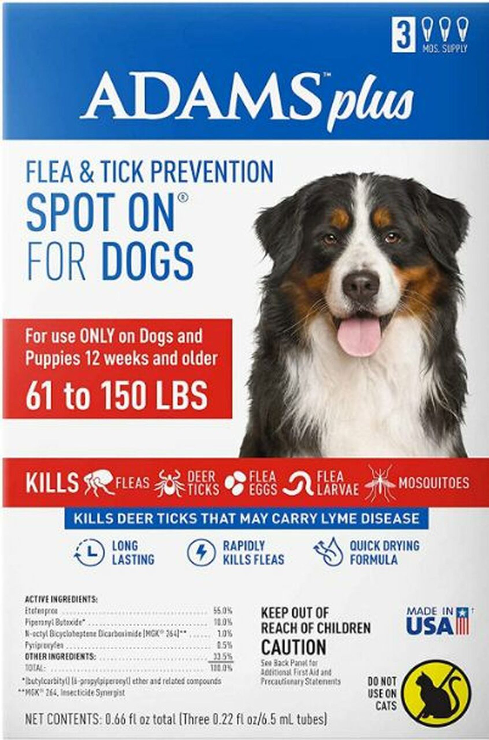Adams Plus Flea  Tick Prevention Spot On for Dogs 3 Month Supply, Clear, 1ea/XL Dogs 61 To 150 lb