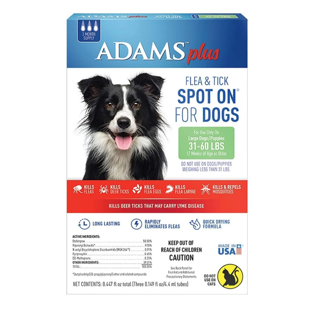 Adams Plus Flea  Tick Prevention Spot On for Dogs 3 Month Supply, Clear, 1ea/Large Dogs 31 To 60 lb