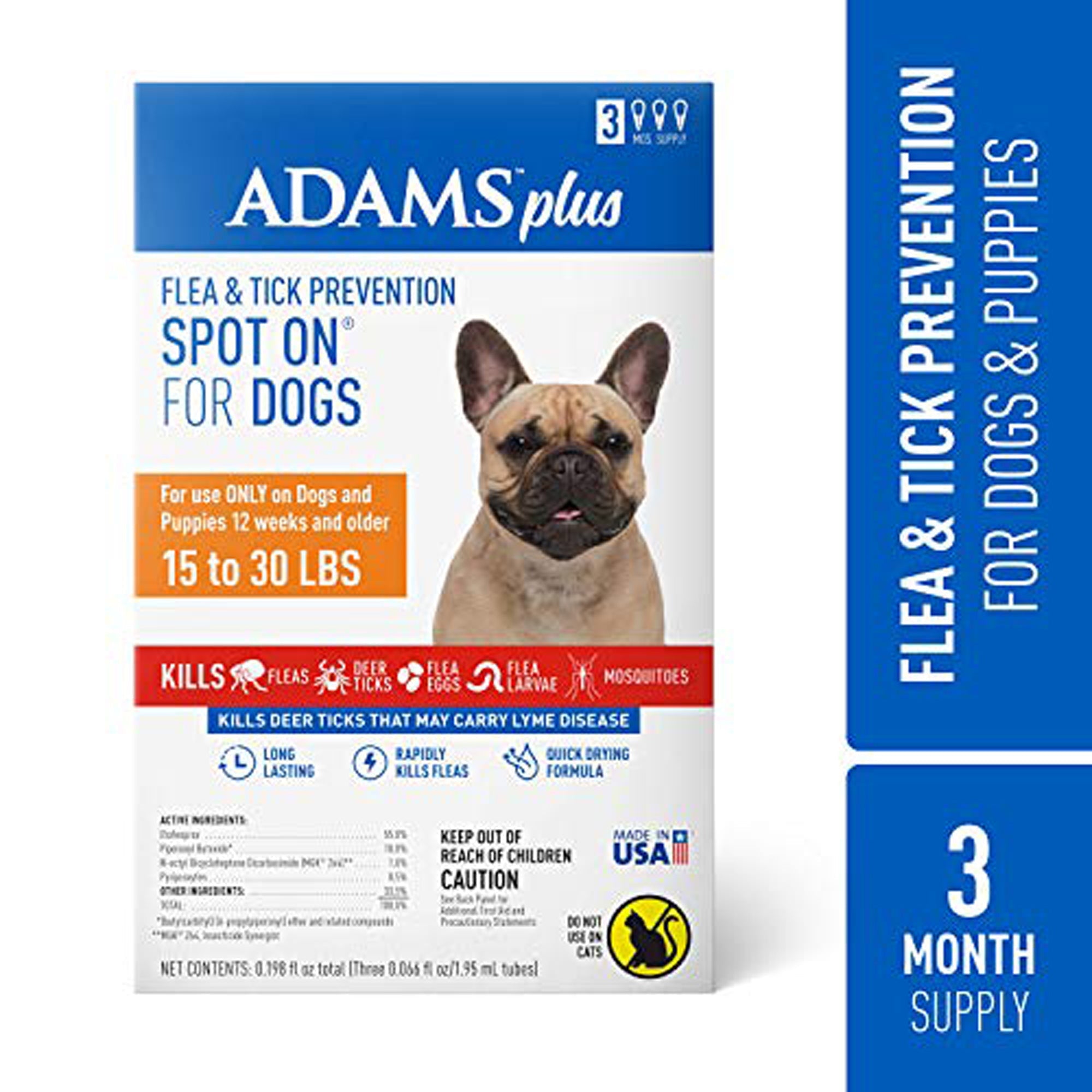 Adams Plus Flea  Tick Prevention Spot On for Dogs 3 Month Supply, Clear, 1ea/Medium Dogs 15 To 30 lb