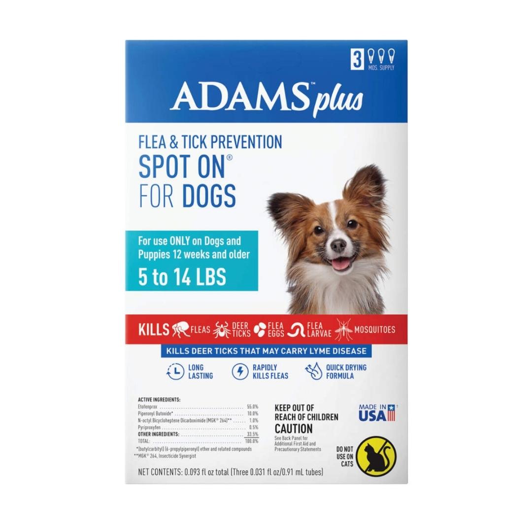Adams Plus Flea  Tick Prevention Spot On for Dogs 3 month supply, Clear, 1ea/SMall Dog 5 To 14 lb