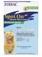 Zodiac Spot On Plus Flea  Tick Control for Cats 1ea/5 Lbs And Over, 4 pk