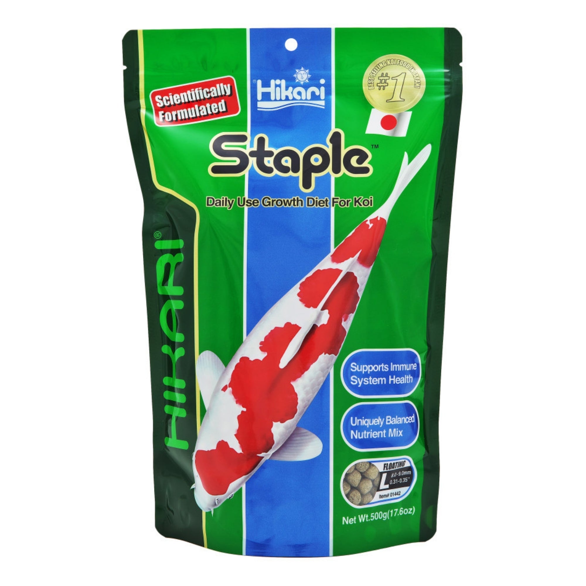 Hikari USA Staple Growth Formula Pellet Fish Food for Koi and Other Pond Fishes 1ea/17.6 oz, LG