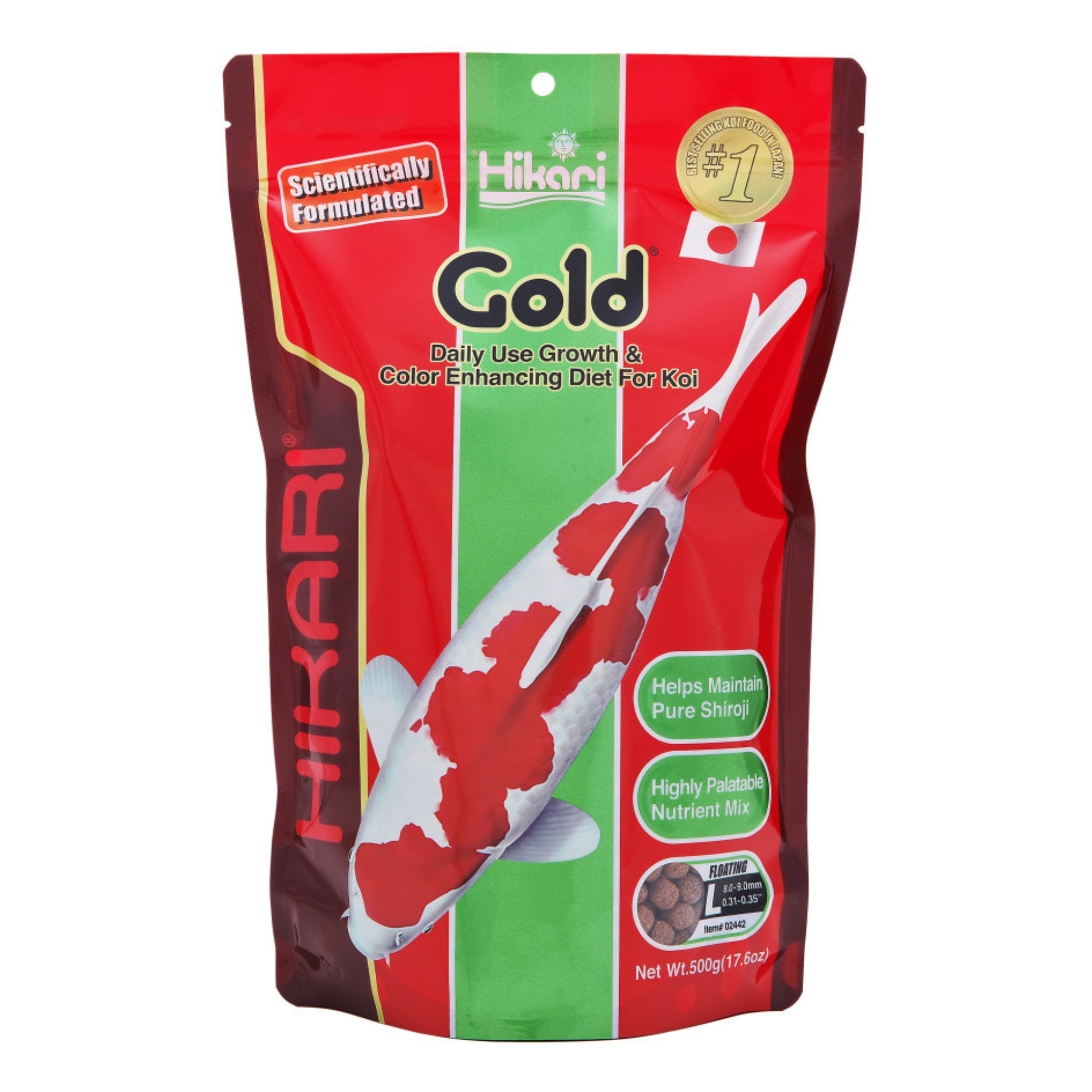 Hikari USA Gold Color Enhancing Pellet Fish Food for Koi and Pond Fishes 1ea/17.6 oz, LG