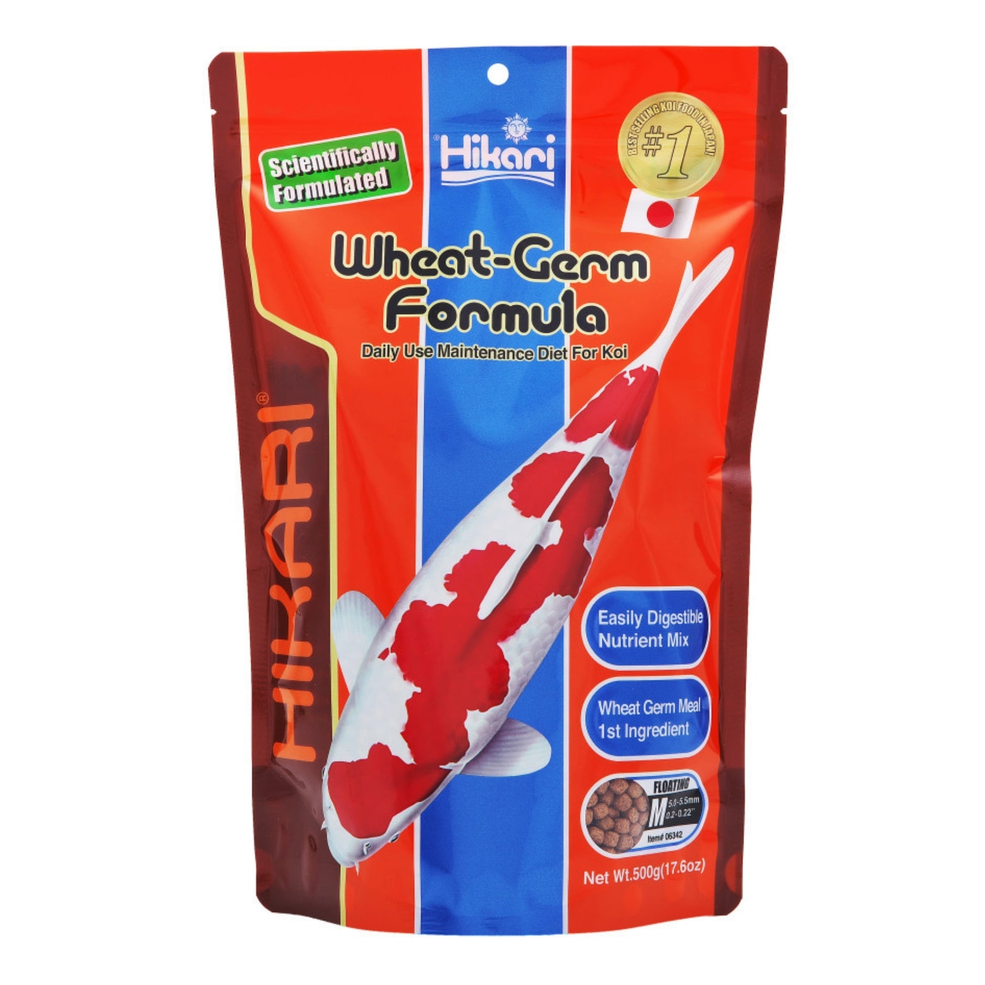 Hikari USA WheatGerm Floating Pellet Fish Food for Koi, Goldfish and Other Pond Fishes 1ea/17.6 oz, MD