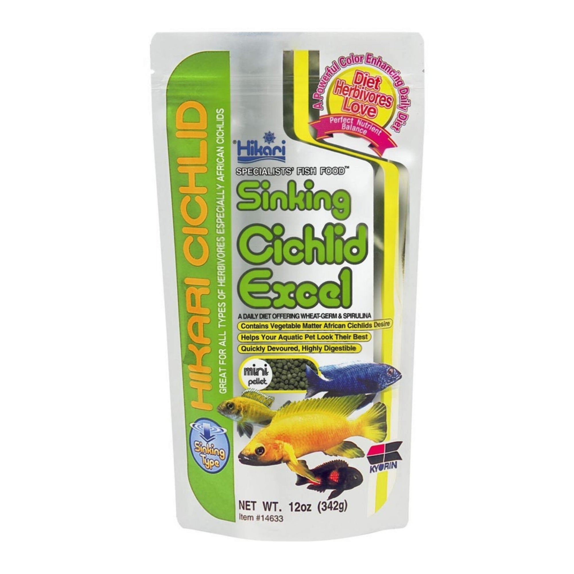 Hikari USA Cichlid Excel Sinking Pellets Fish Food 1ea/12 oz, Mini