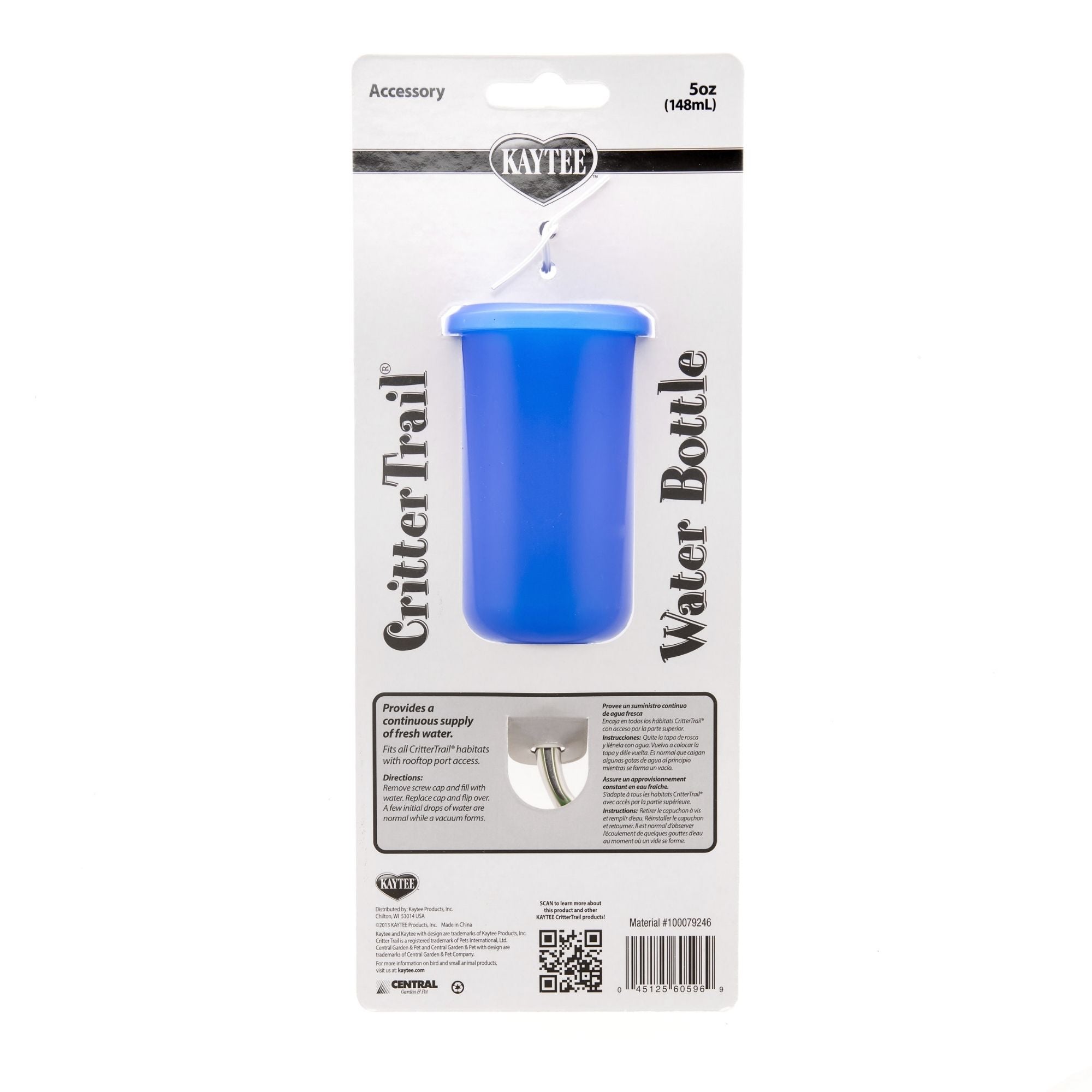 Kaytee CritterTrail 5-Ounce Water Bottle Blue 1ea/5oz.