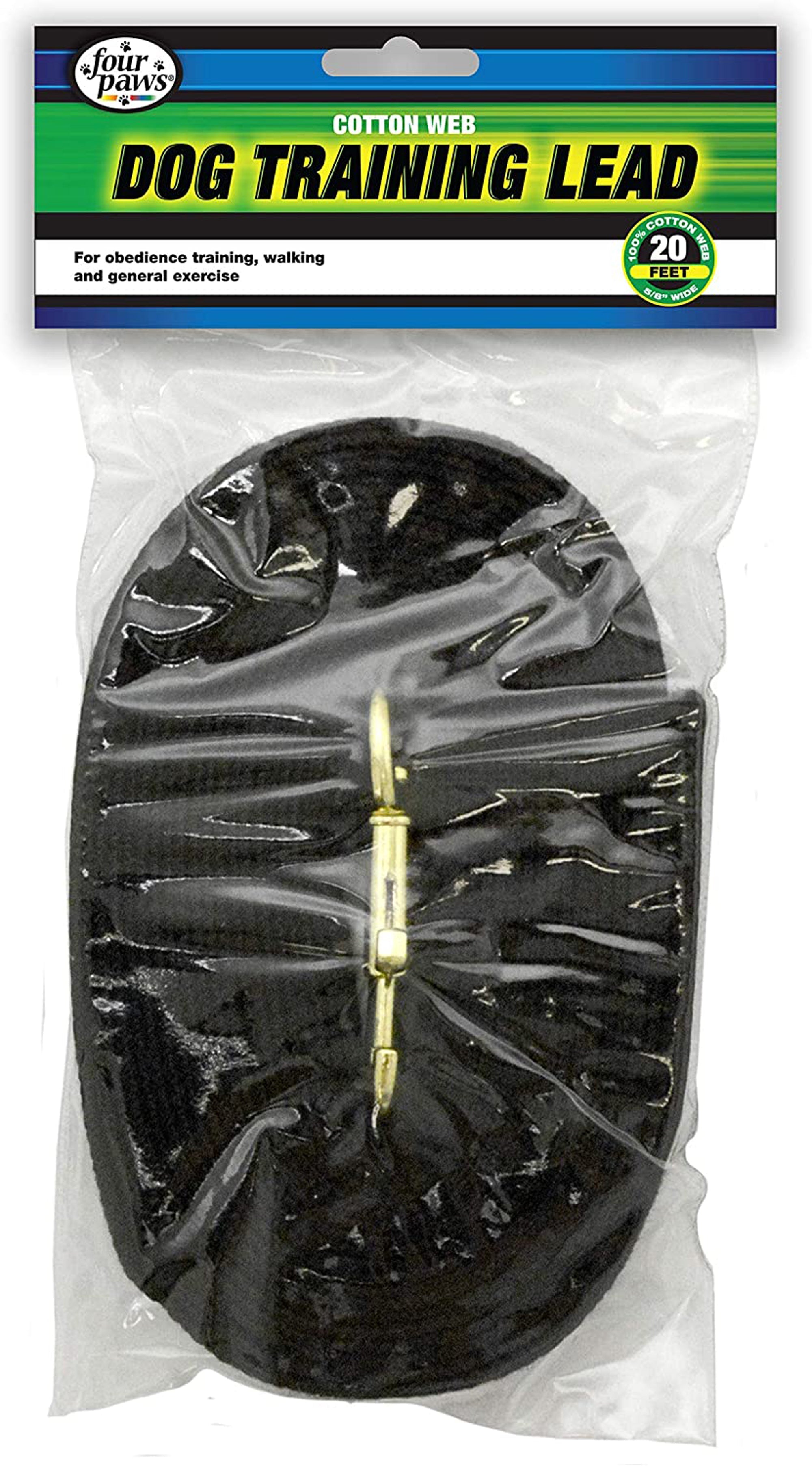 Four Paws Cotton Web Dog Lead Black, 1ea/20 Foot