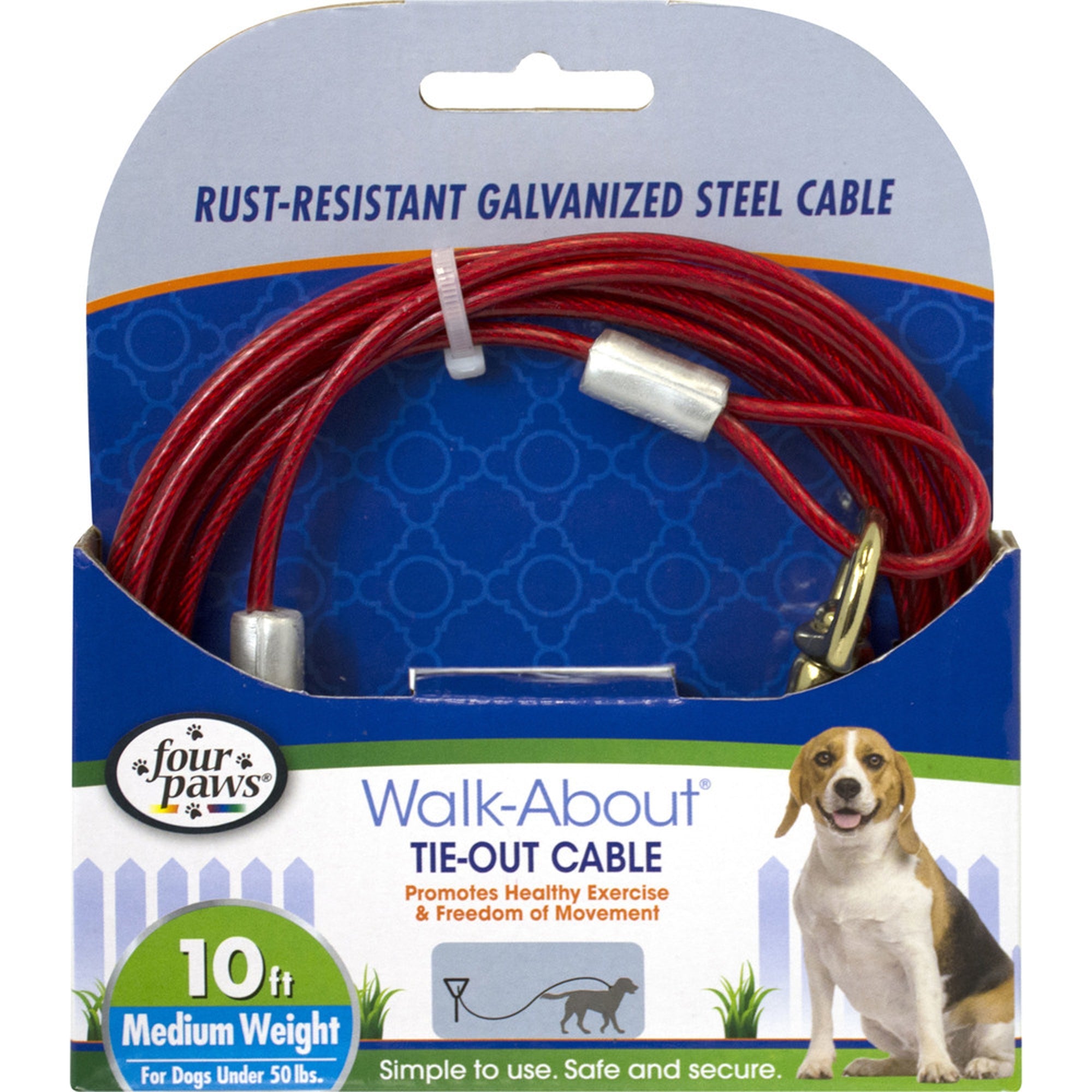 Four Paws Medium Weight Dog Tie Out Cable Red, 1ea/10 Foot