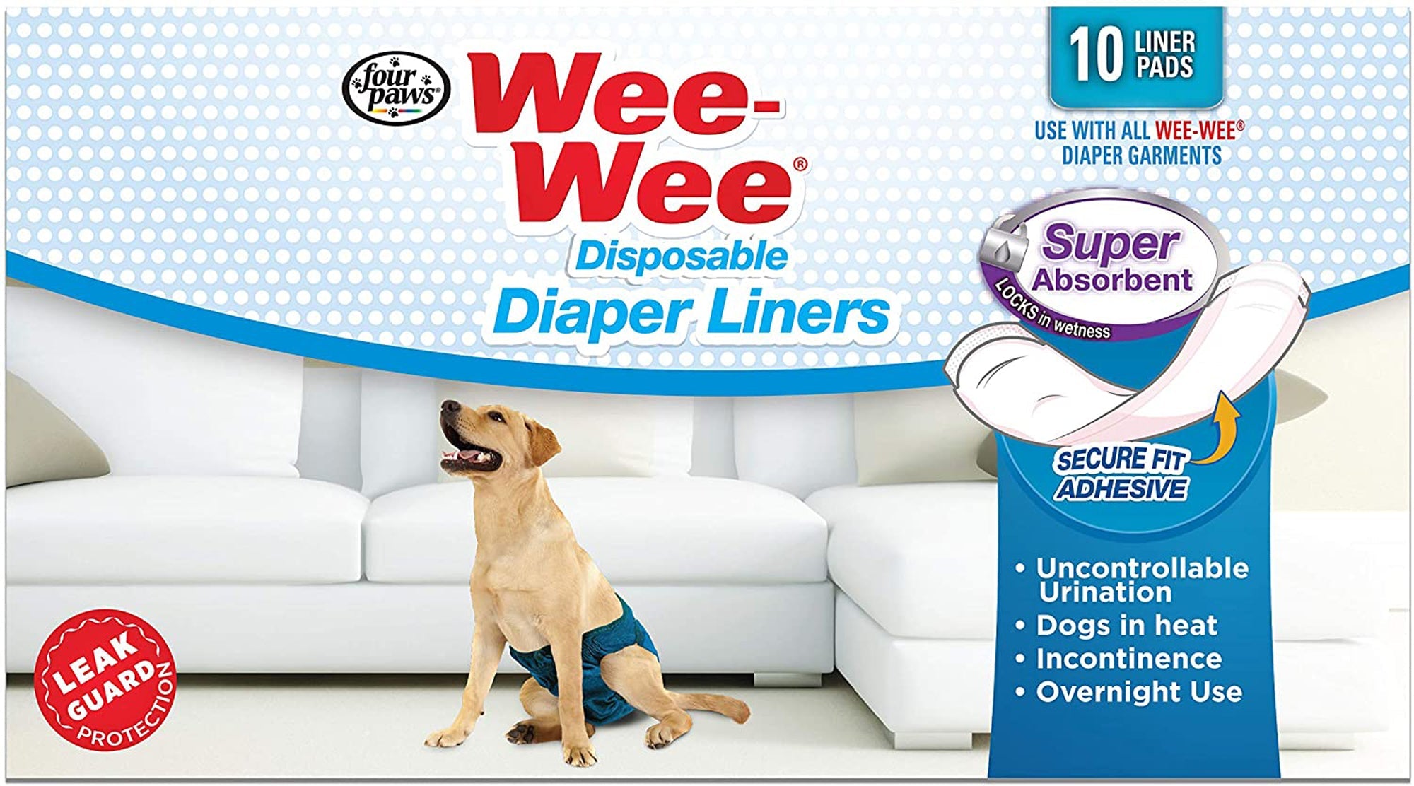 Four Paws WeeWee Super Absorbent Disposable Dog Diaper Liners 1ea/One Size 10 ct