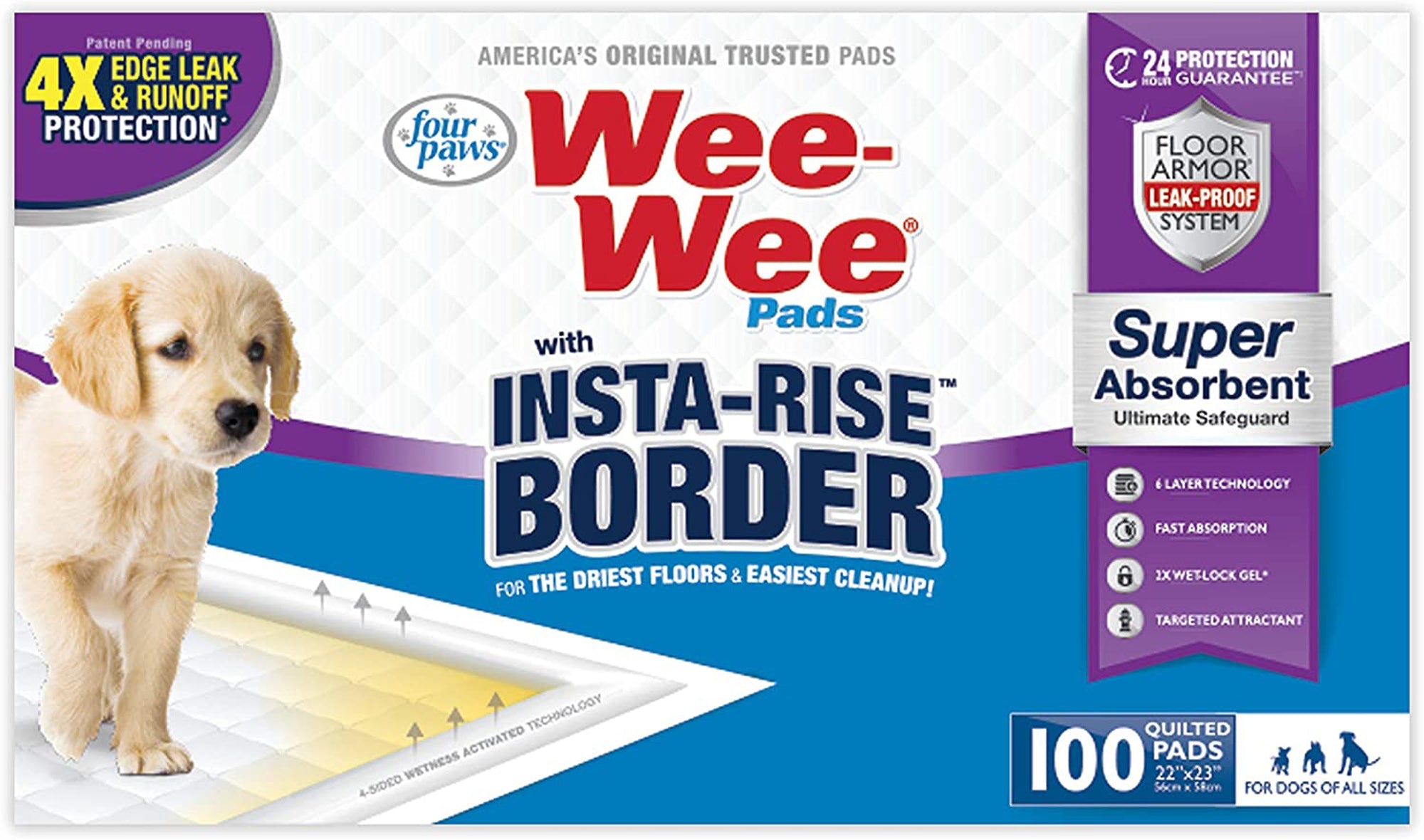 Four Paws WeeWee Super Absorbent Dog Pee Pads with InstaRise Border 1ea/22 in X 23 in 10 ct