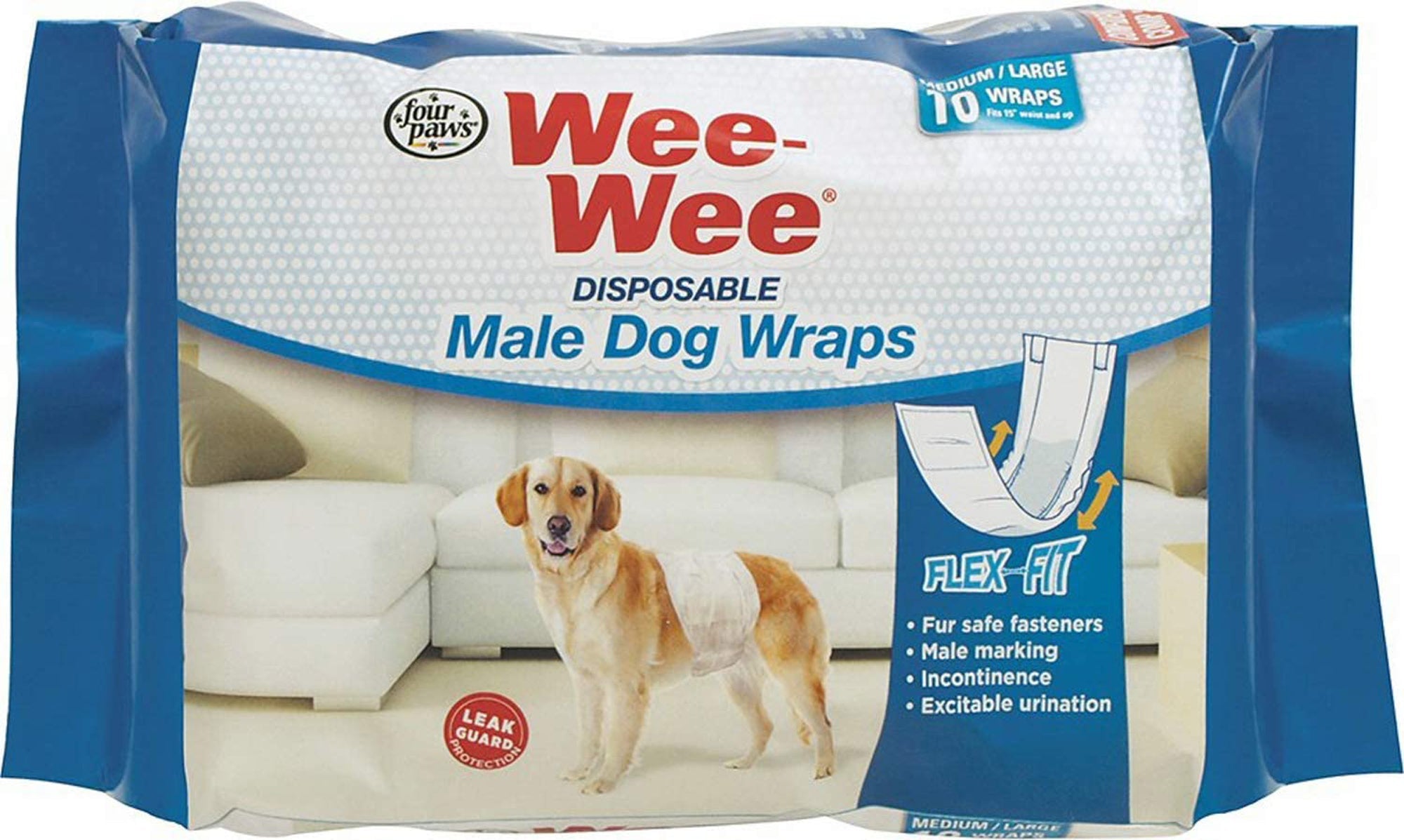 Four Paws WeeWee Disposable Male Dog Wraps 1ea/Medium/Large 36 ct