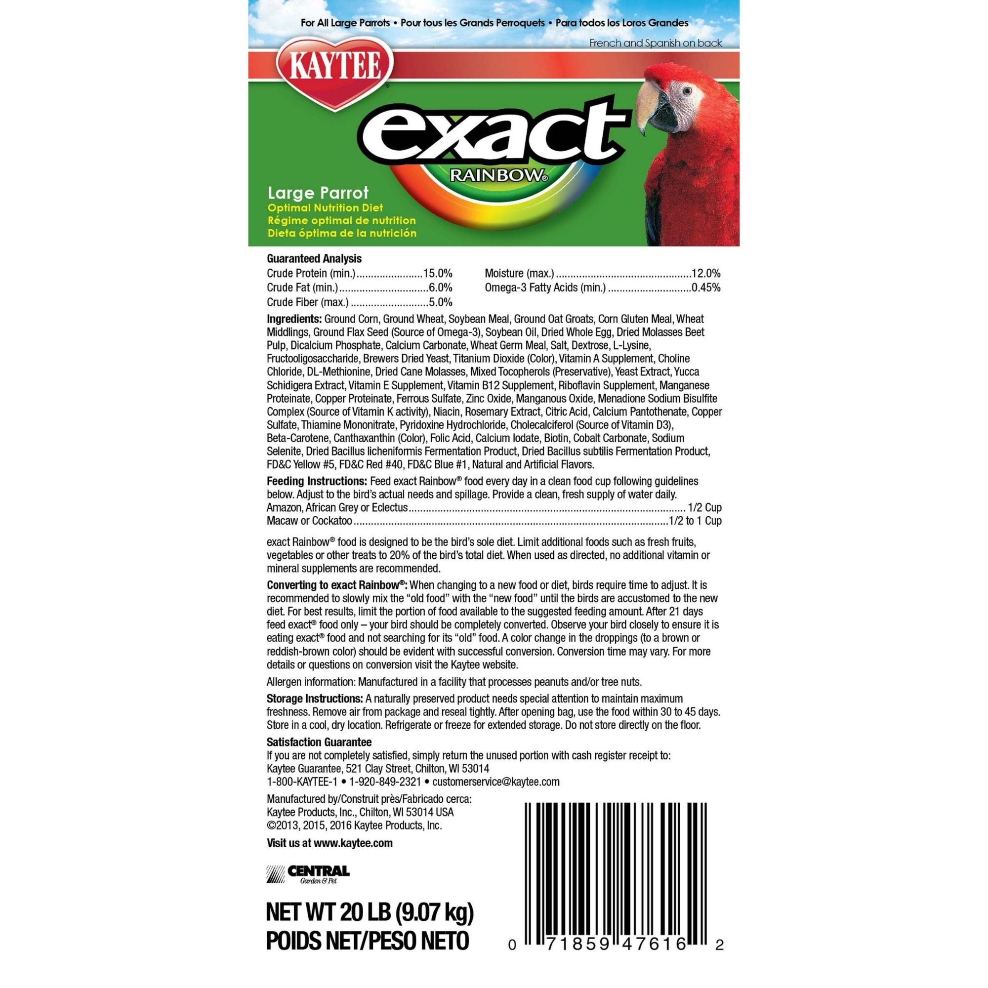 Kaytee Parrot Rainbow Food Rainbow 1ea/20 lb
