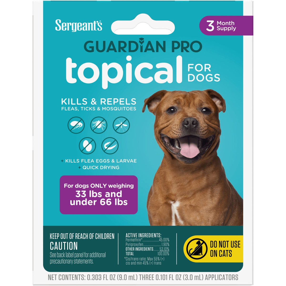 Sergeant's Guardian Pro Flea & Tick Squeeze On Dog 33-66 lb 3 ct