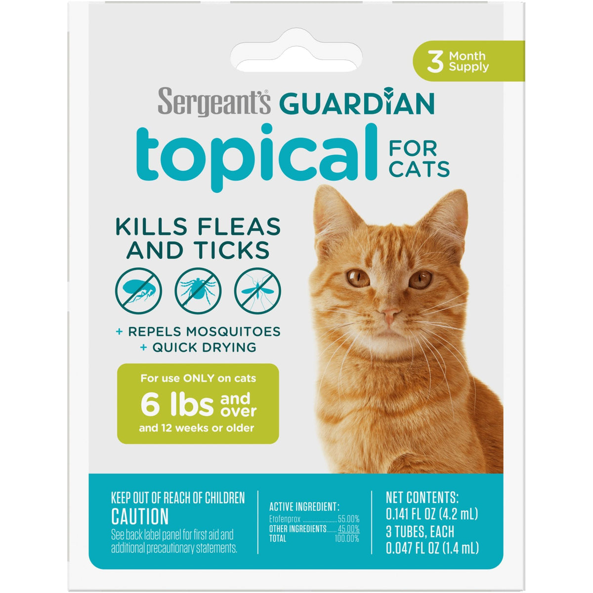 Sergeant's Guardian Flea & Tick Squeeze On Cat over 5 lb 3 ct (Case of 3)