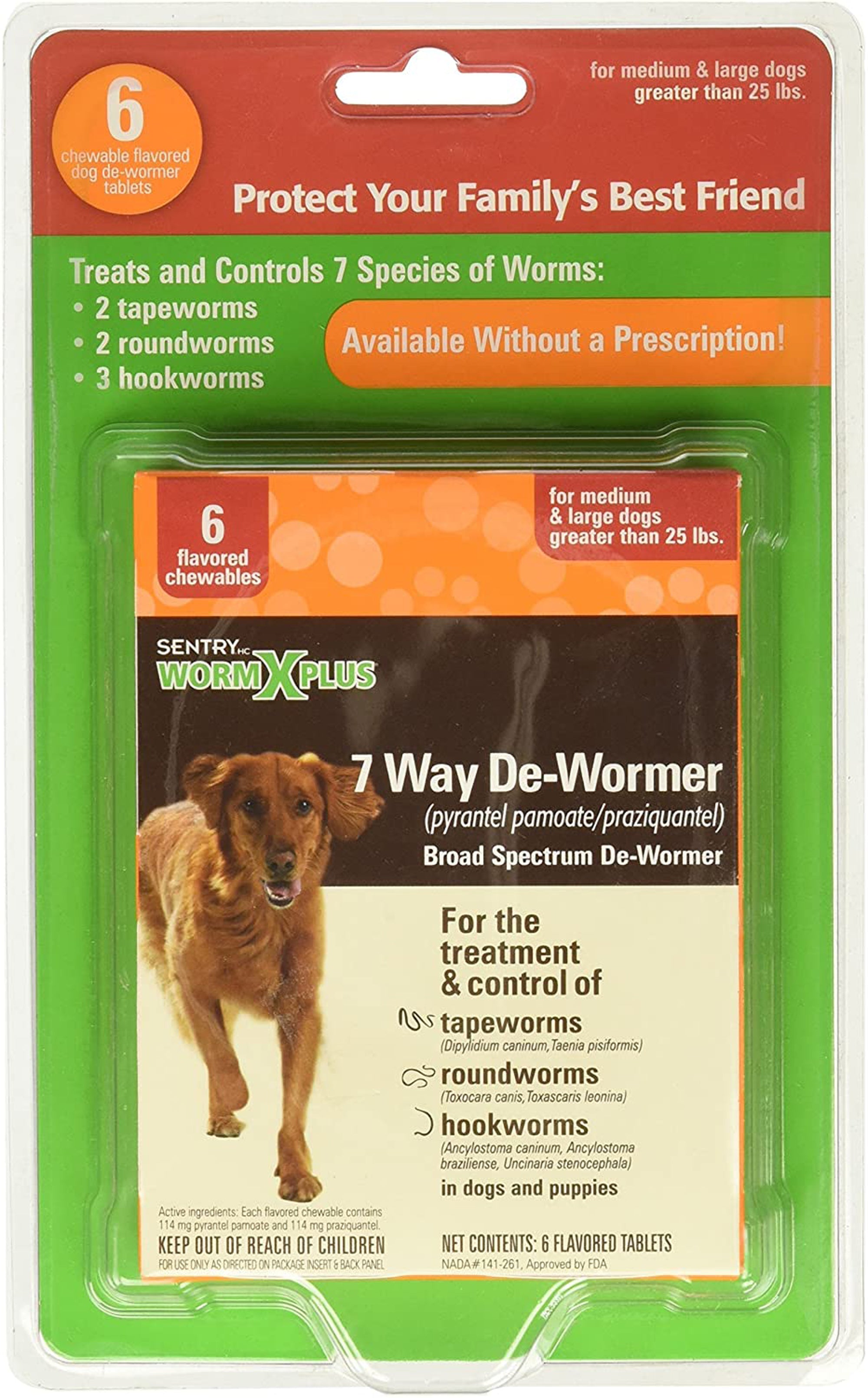 SENTRY Worm X Plus 7 Way DeWormer for Large Dogs 1ea/6 ct