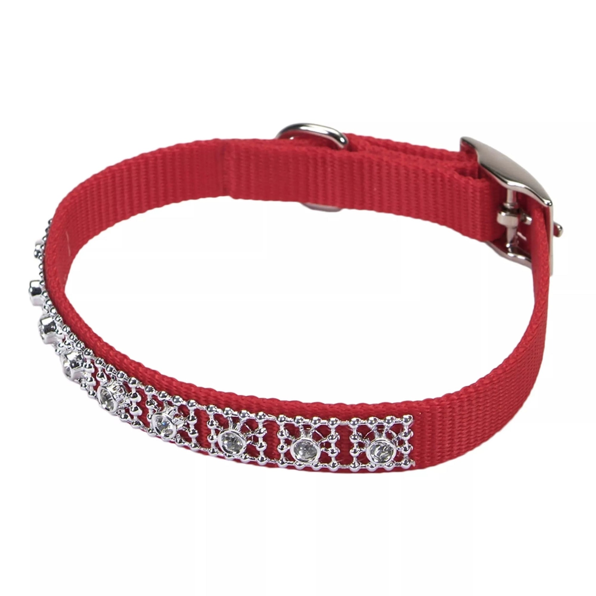 Coastal Nylon Jeweled Collar Red 3/8X10In