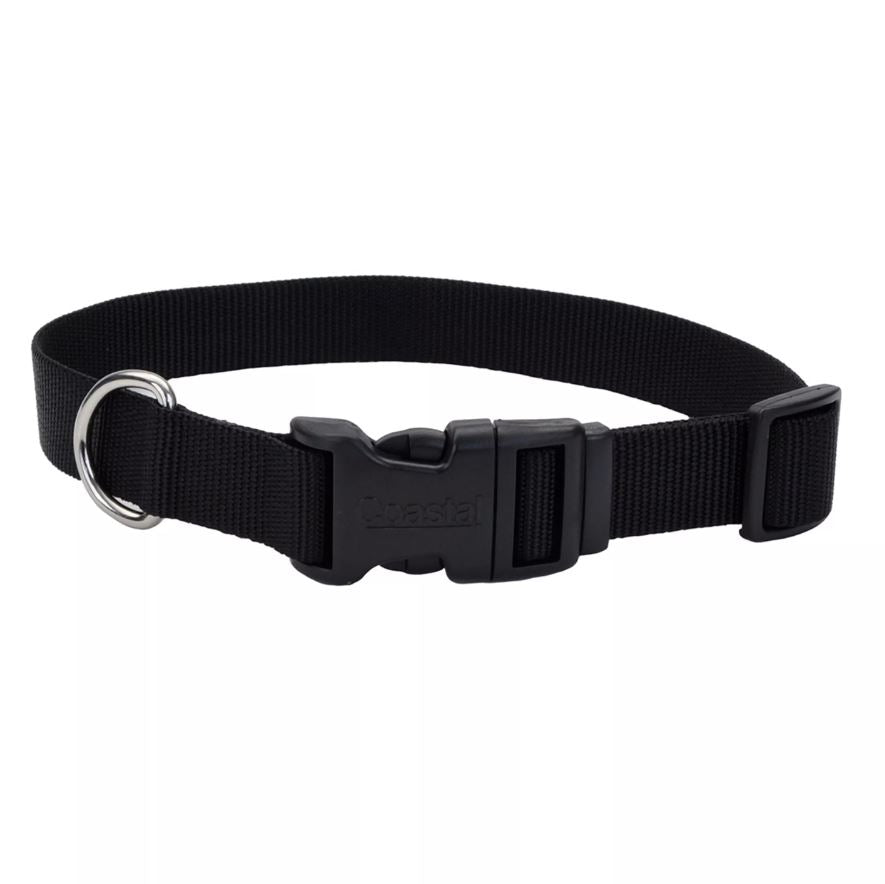 Coastal Adjustable Nylon Dog Collar with Plastic Buckle Black 1ea/3/8 In X 8-12 in