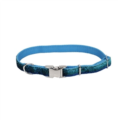 Coastal Sparkles Adjustable Dog Collar with Metal Buckle Blue 1x26
