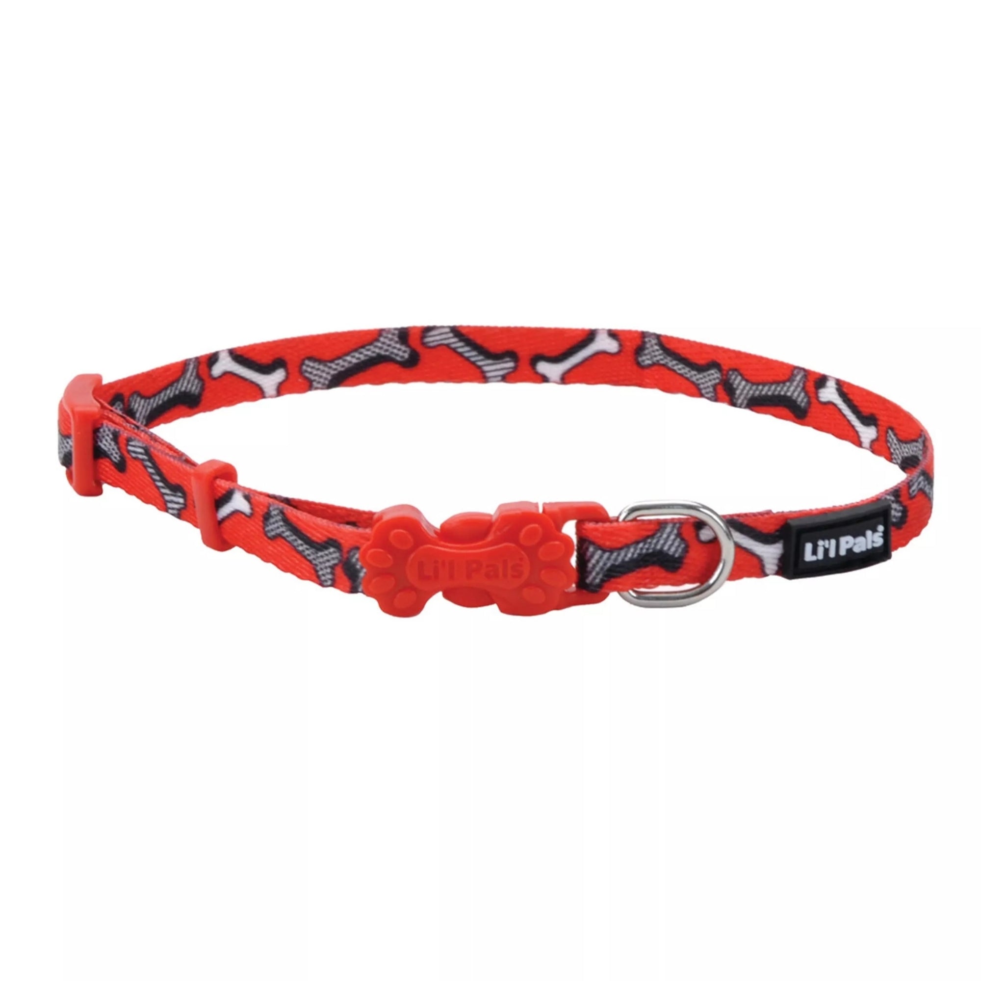 Coastal Lil Pals Adjustable Patterned Collar Red White Bone 5/16X6-8In