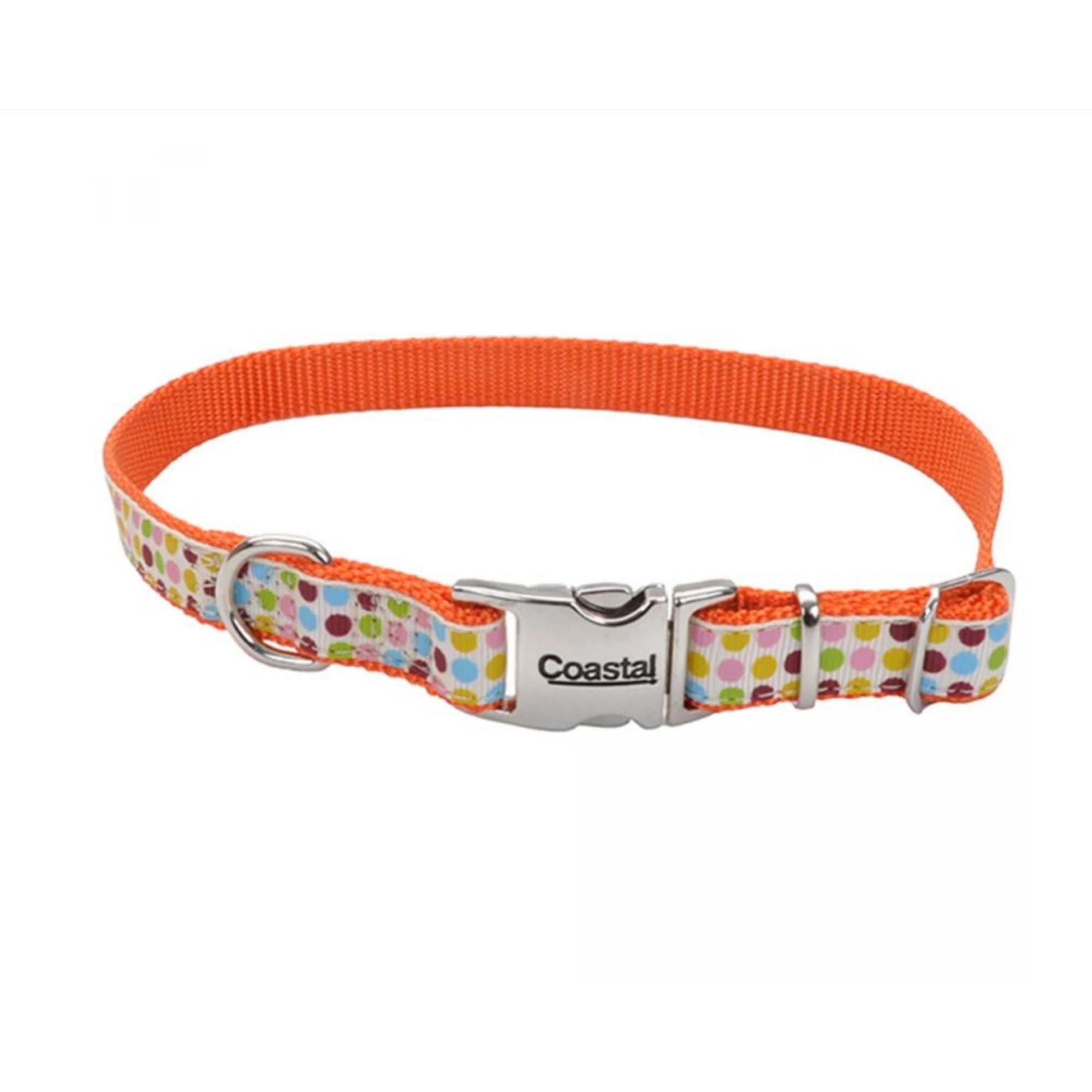 Coastal Ribbon Adjustable Nylon Dog Collar with Metal Buckle Dots 5/8X12in