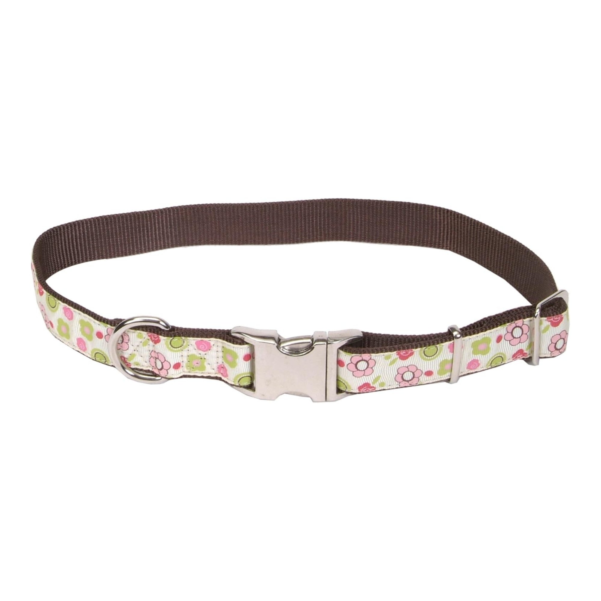 Coastal Ribbon Adjustable Nylon Dog Collar with Metal Buckle Floral 5/8X18in