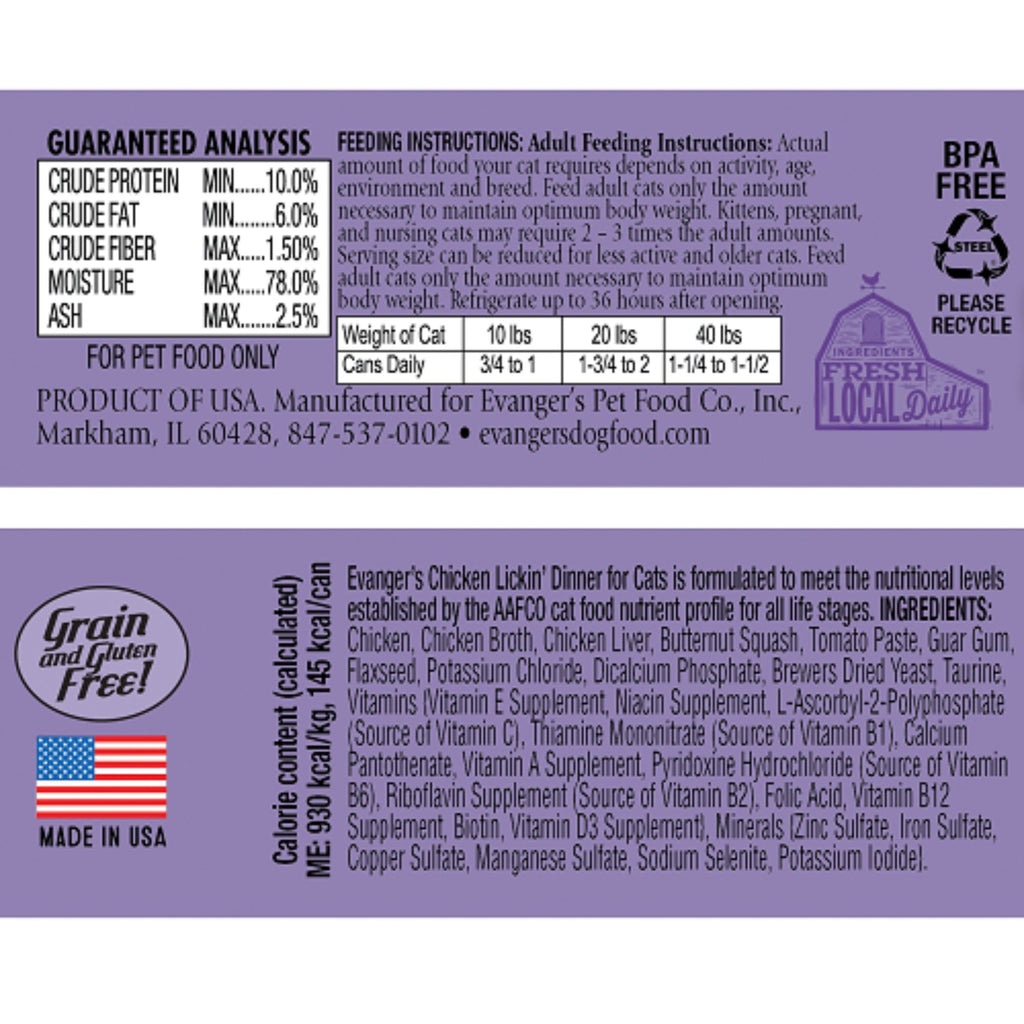 Evanger's Heritage Classic Wet Cat Food Chicken Lickin' 5.5oz 24pk