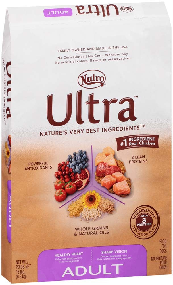 Nutro Products Ultra High Protein Adult Dry Dog Food Trio of Proteins from Chicken, Lamb, and Salmon 15lb
