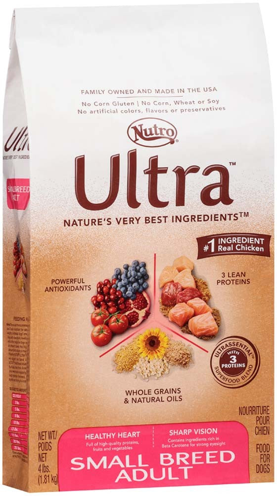 Nutro Products Ultra High Protein Small Breed Adult Dry Dog Food Trio of Proteins from Chicken, Lamb, and Salmon 4lb
