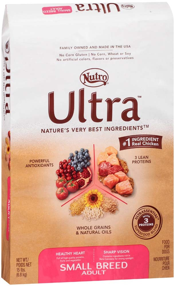 Nutro Products Ultra High Protein Small Breed Adult Dry Dog Food Trio of Proteins from Chicken, Lamb, and Salmon 15lb