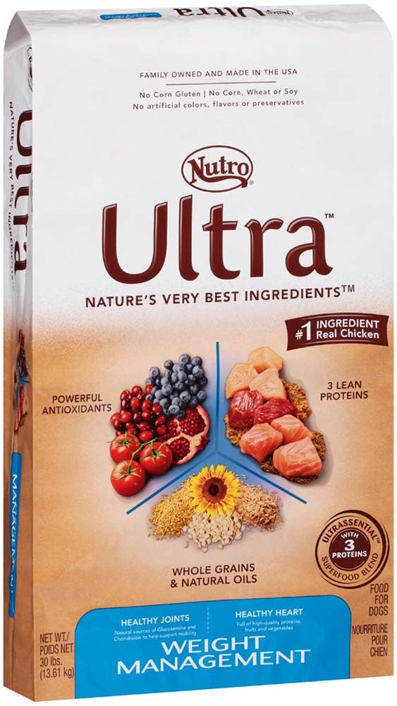 Nutro Products Ultra Weight Management High Protein Adult Dry Dog Food Trio of Proteins from Chicken, Lamb, and Salmon 15lb