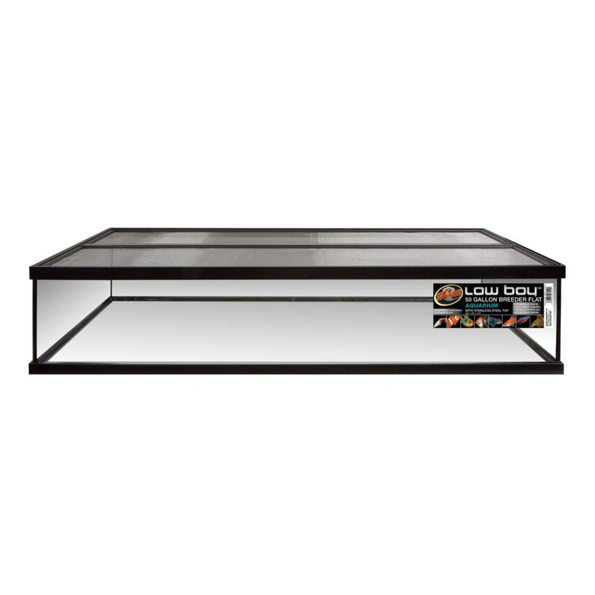 Zoo Med Low Boy Breeder Flat Aquarium Tank with Stainless Steel Screen Top Black, Clear 1ea/50 gal, 48 X 24 X 10in.