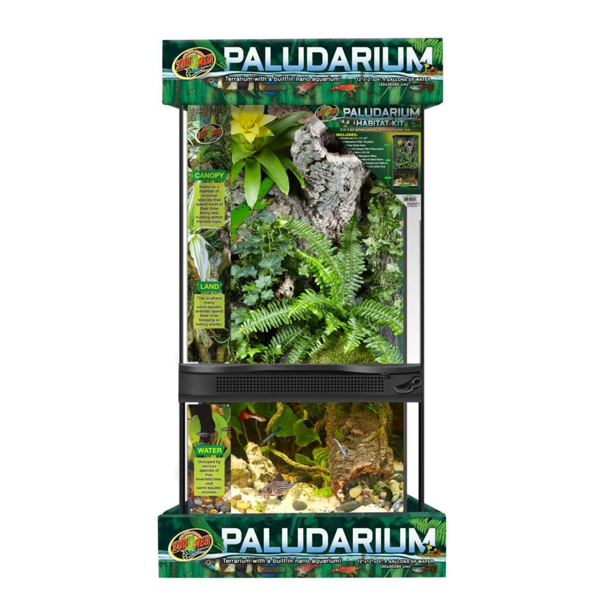 Zoo Med Paludarium Terrarium with Nano Aquarium Habitat Black, Clear 1ea/12in. X 2in., 4 gal