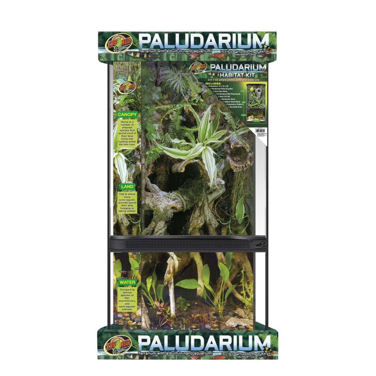 Zoo Med Paludarium Terrarium with Nano Aquarium Habitat Black, Clear 1ea/18in. X 36in., 10 gal