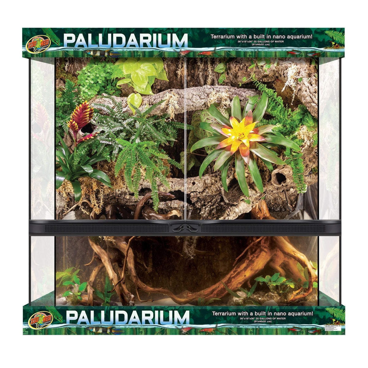 Zoo Med Double Door Paludarium with Built-in Nano Aquarium Black, Clear 1ea/36in. X 18in., 20 gal