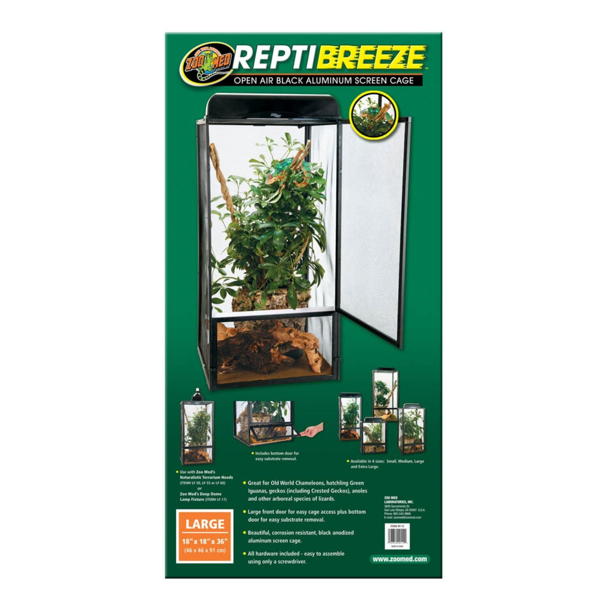 Zoo Med ReptiBreeze Open Air Aluminum Screen Cage Black 1ea/LG