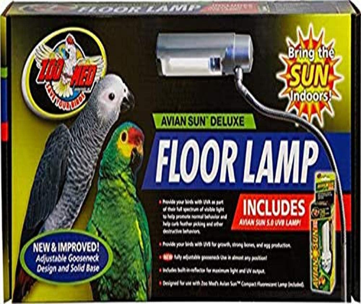Zoo Med Avian Sun Deluxe Floor Lamp with Avian Sun 5.0 UVB Lamp White 1ea/73 in