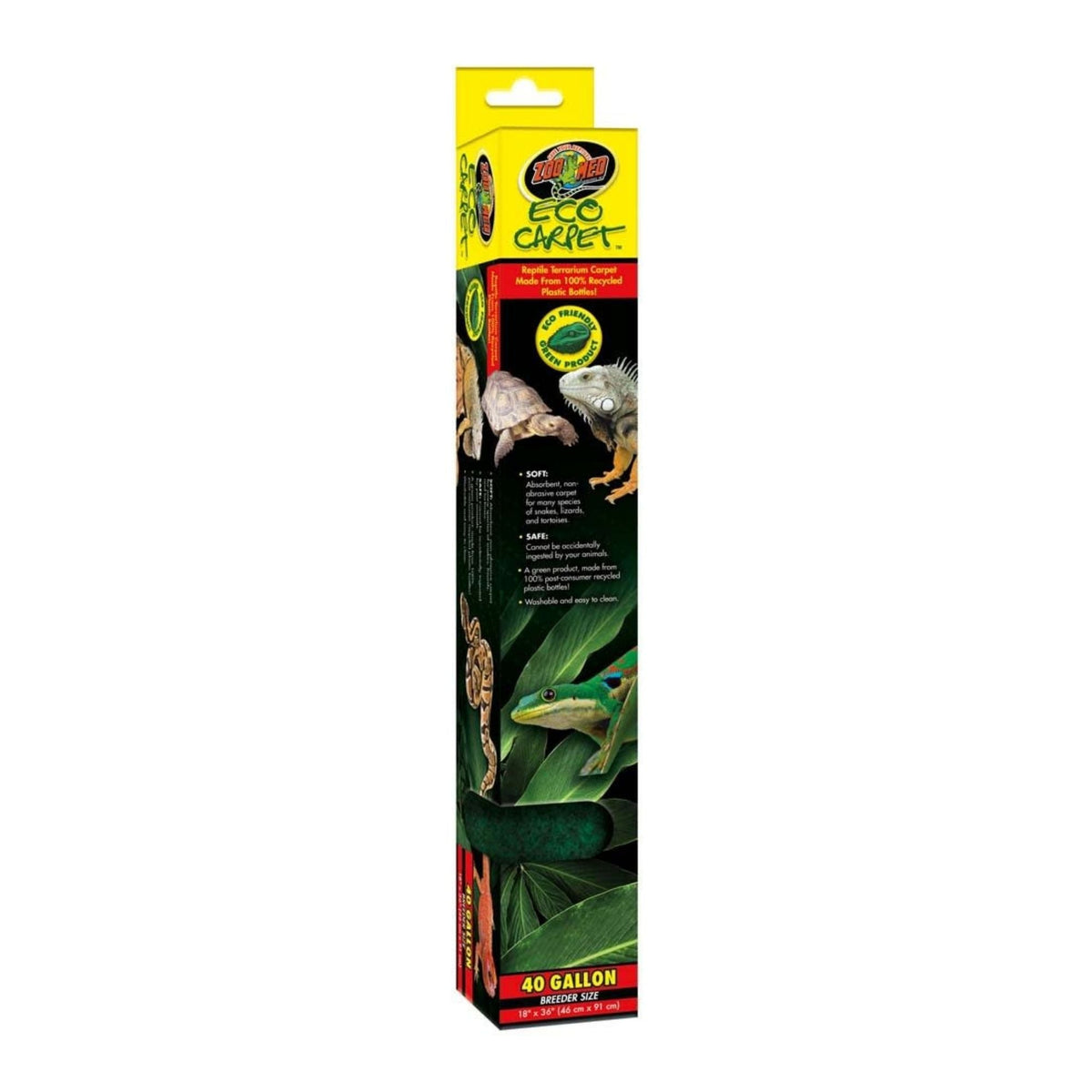 Zoo Med Eco Carpet Reptile Terrarium Carpet Green 1ea/40 gal, Breeder Size, 18in. X 36in.