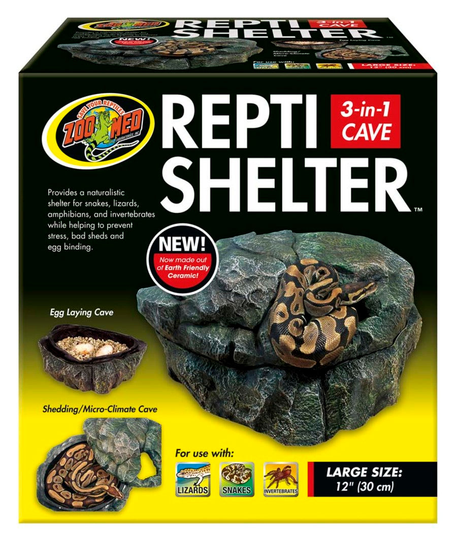 Zoo Med Repti Shelter 3in1 Cave Terrarium Hideaway Black, 1ea/12 in, LG
