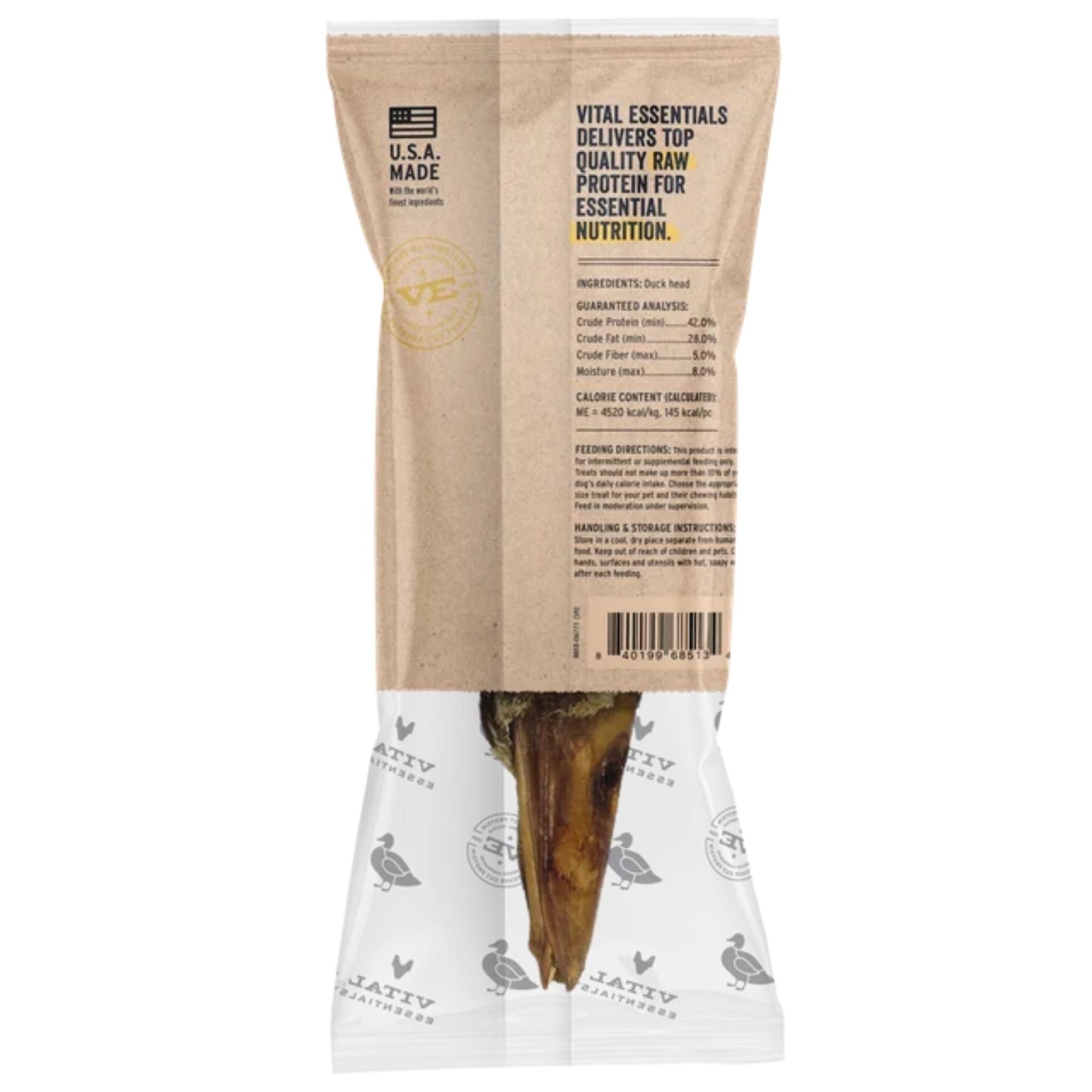Vital Essentials Dog Raw Bar Freeze-Dried Raw Duck Head Treat 1oz. - (Case of 38)